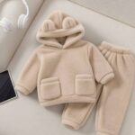 طقم أطفال شتوي فرو ناعم بقبعة