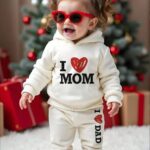 طقم أطفال شتوي أنيق بطباعة I MOM