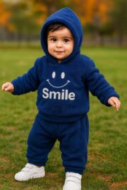 طقم أطفال شتوي فرو ناعم بقبعة – Smile - Image 5