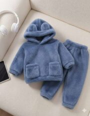 طقم أطفال شتوي فرو ناعم بقبعة - Image 5