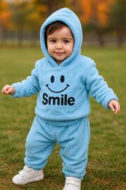 طقم أطفال شتوي فرو ناعم بقبعة – Smile