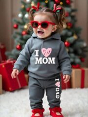 طقم أطفال شتوي أنيق بطباعة I MOM - Image 4