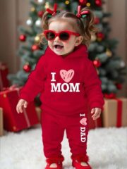 طقم أطفال شتوي أنيق بطباعة I MOM - Image 3