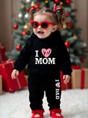 طقم أطفال شتوي أنيق بطباعة I MOM - Image 6
